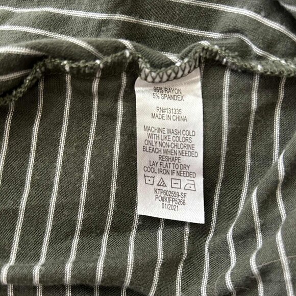 Nine Britton Army Green With White Stripes Relaxed Twist Front T-Shirt, Size L - Picture 4 of 6